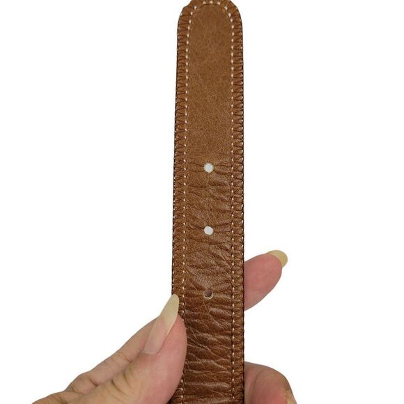 Vtg 80's Olsen Europe Belt Leather Country Boho Fold Over O-ring Tab Brown M - Picture 5 of 8